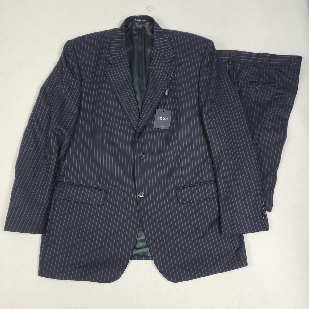IZOD 2 Piece Set Men's 46L Black Pinstriped Notch Lapel Single Breasted Business